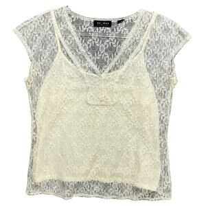 Y2K Women Lace Top Sz M Sheer Ivory Coquette Fairy Femme Whimsigoth Boho Strappy